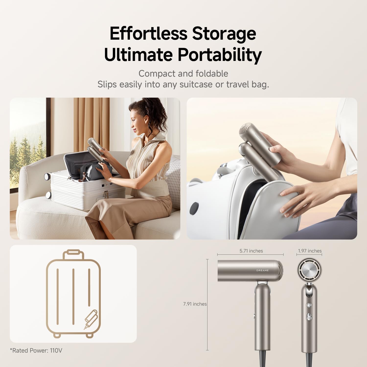 리퍼비시된 드림(Dreame) 휴대용 헤어 드라이어 2 - Foldable Travel Hair Dryer Brushless 리뷰 및 가격